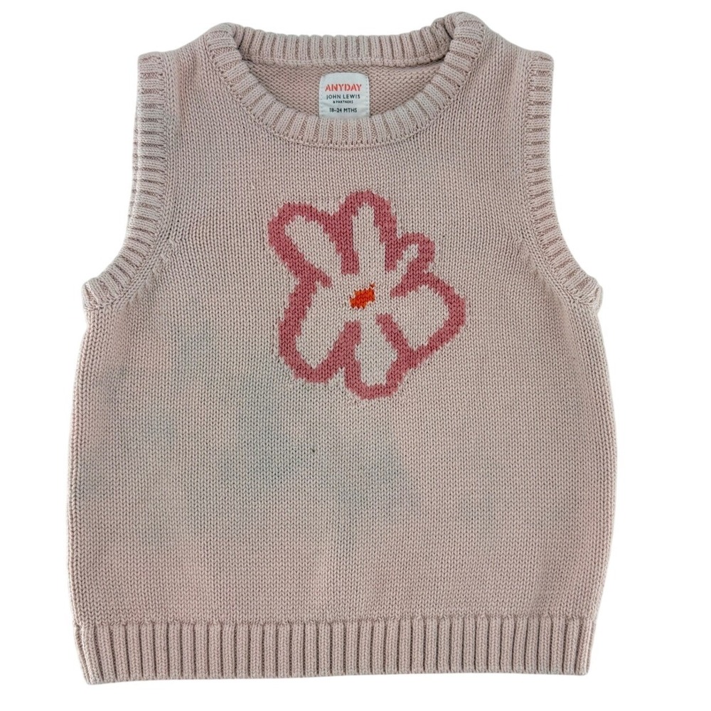 John Lewis ANYDAY Toddler Girls‎ Pink Flower Knit Sweater Vest 18-24 Months